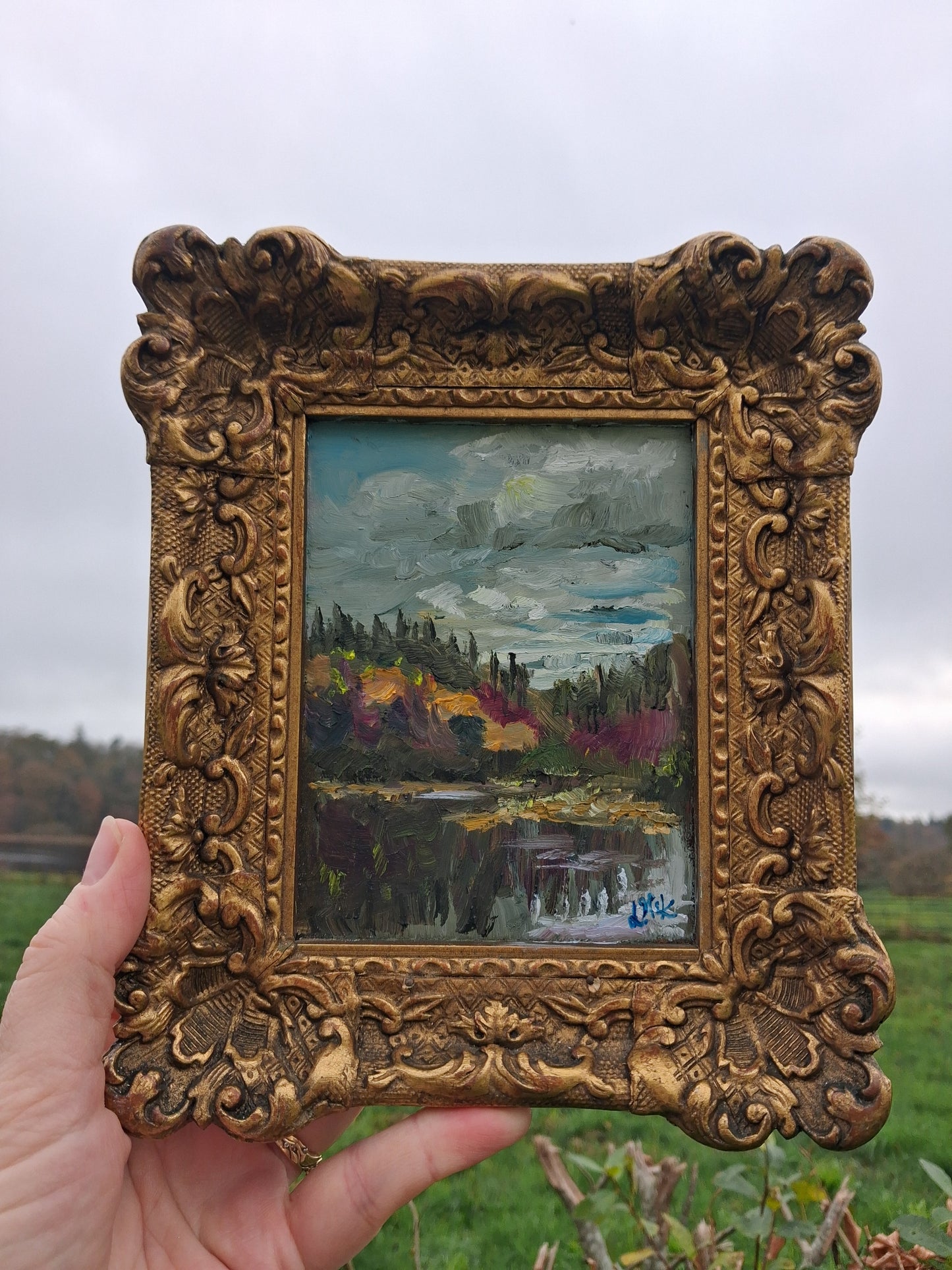 'Autumn Reflections' plein air original oil painting.