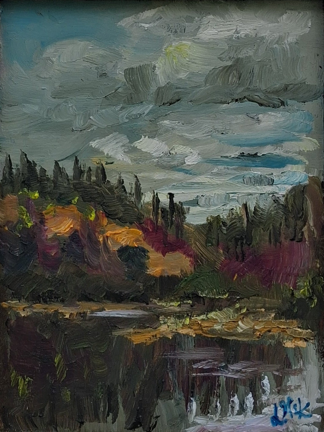 'Autumn Reflections' plein air original oil painting.