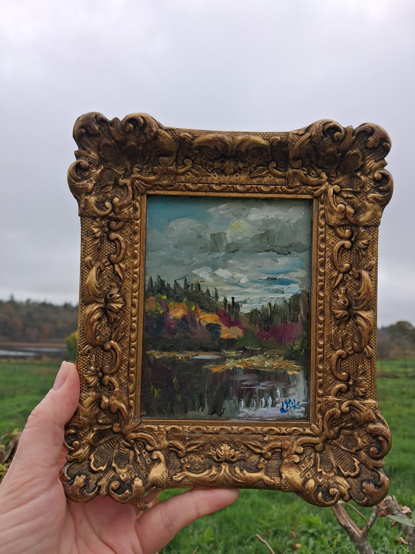 'Autumn Reflections' plein air original oil painting.