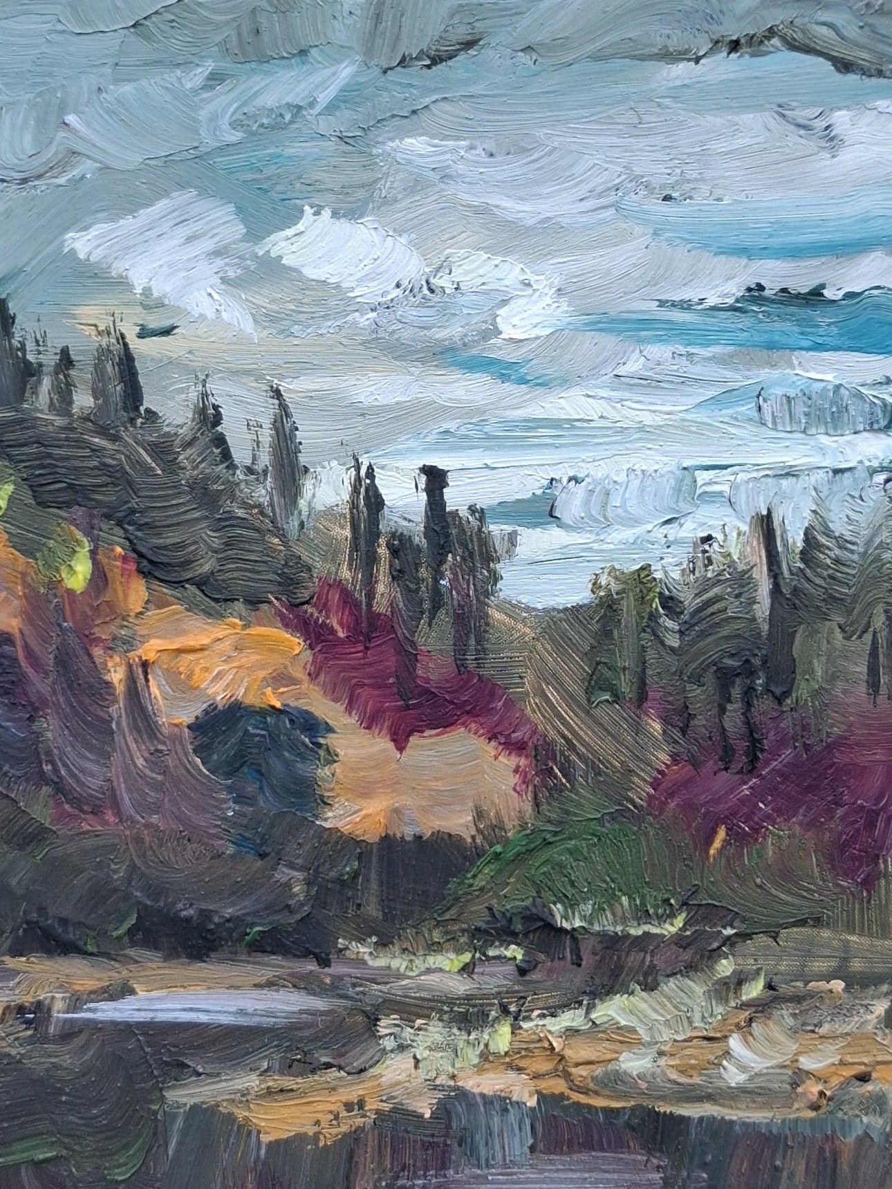 'Autumn Reflections' plein air original oil painting.