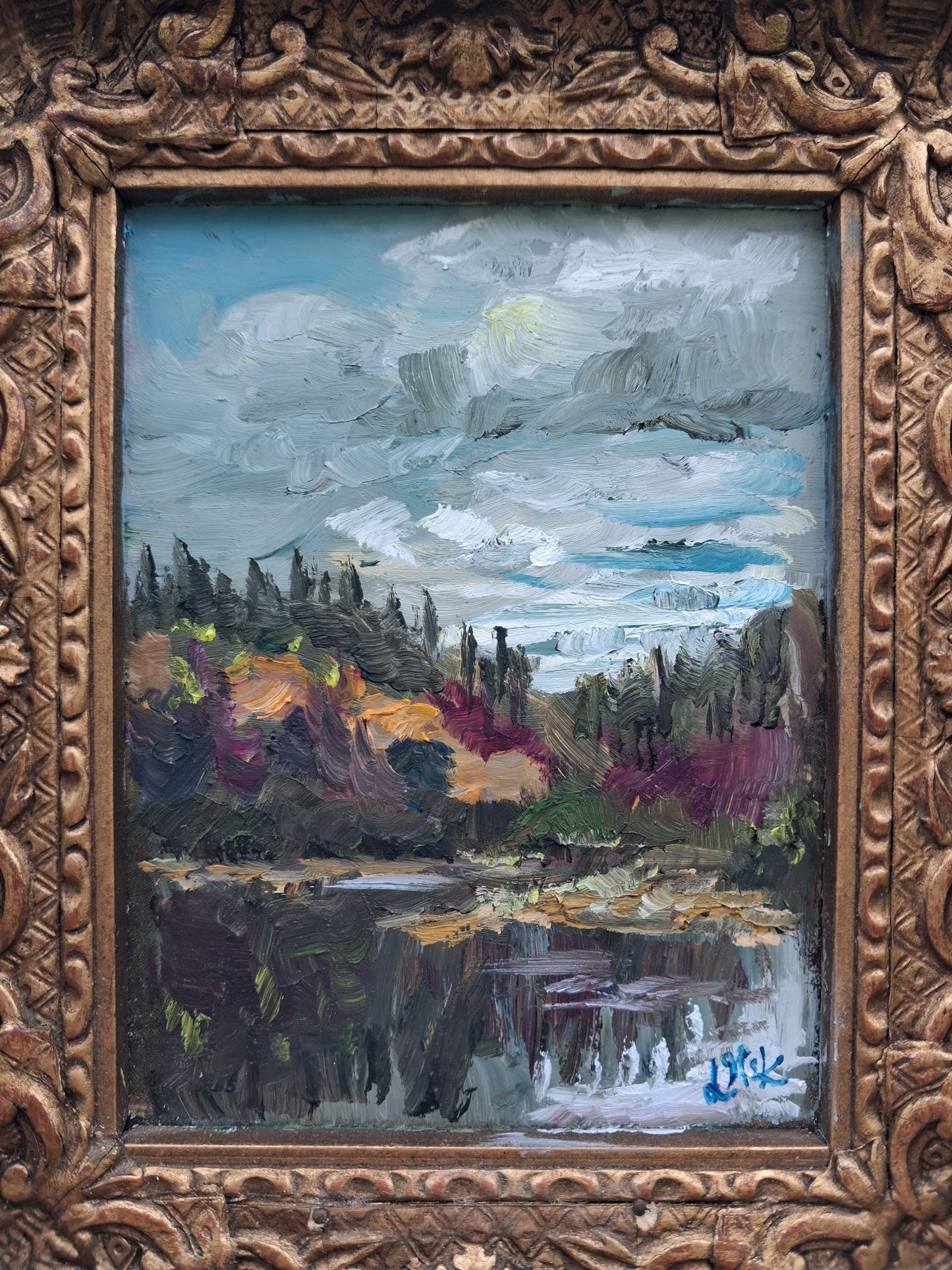 'Autumn Reflections' plein air original oil painting.